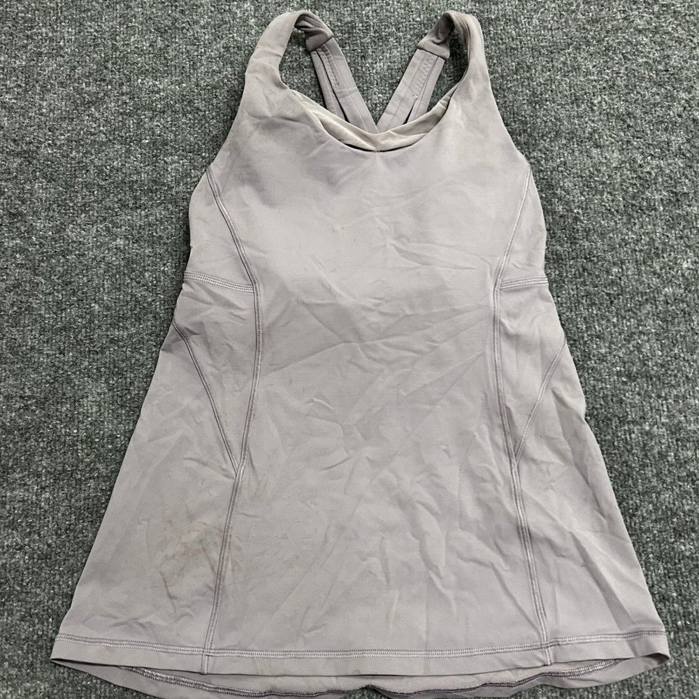 Lululemon Tank Top Womens Size 6 Purple Strappy Back Built-in Bra Athletic Yoga